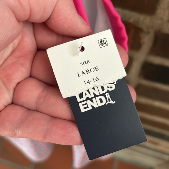 Women’s Lands End Swim Tank, Size Large (14-16), Pink/Orange - Picture 3 of 6